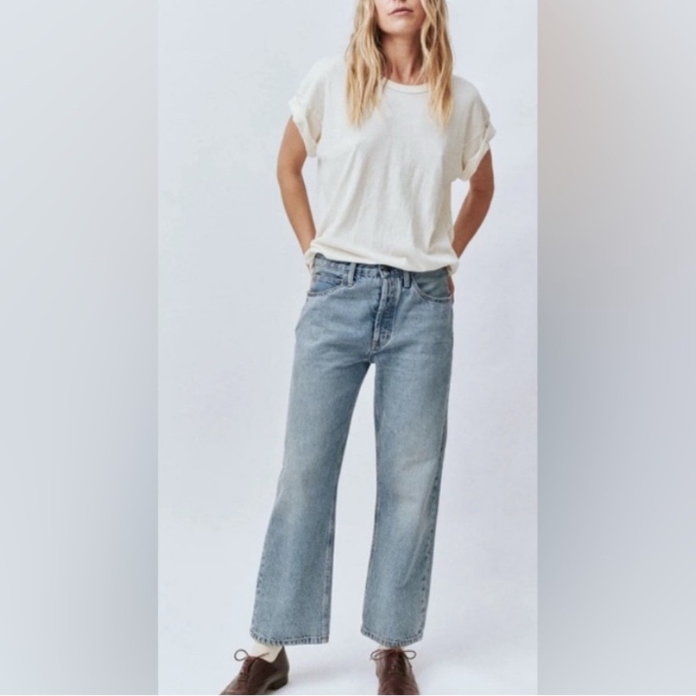 THE GREAT. Light Blue Straight Leg Jeans